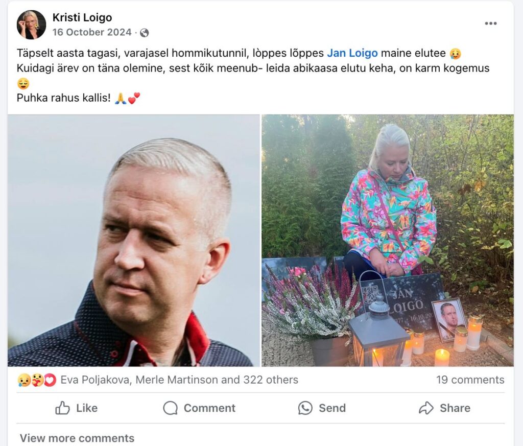 16.10.2023 suri Jan Loigo ja Kristi Loigo 1,5 a hiljem 16.06.2025