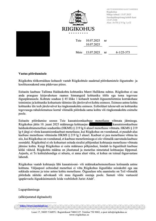 15.07.2025, hallikma Kriminaalkaebus riigikohtunike Ivo Pilving, Nele Siitam, Heiki Loot- Huvitav tegevusele