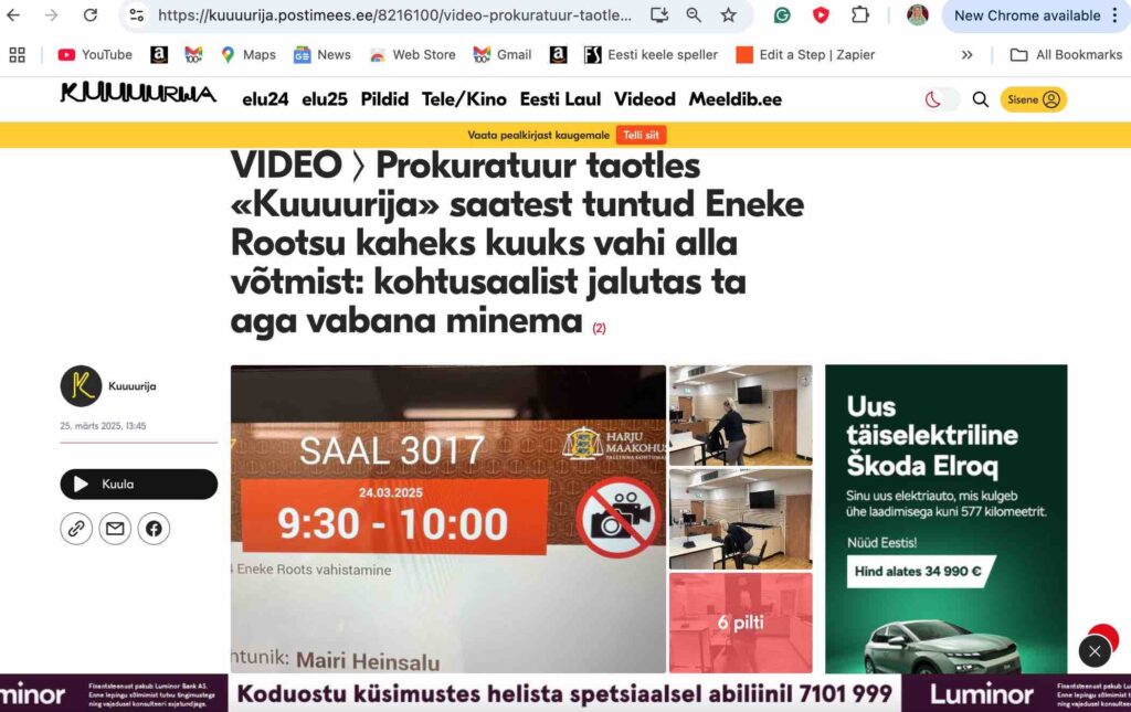 VIDEO ⟩ Prokuratuur taotles «Kuuuurija» saatest tuntud Eneke Rootsu kaheks kuuks vahi alla võtmist: kohtusaalist jalutas ta aga vabana minema