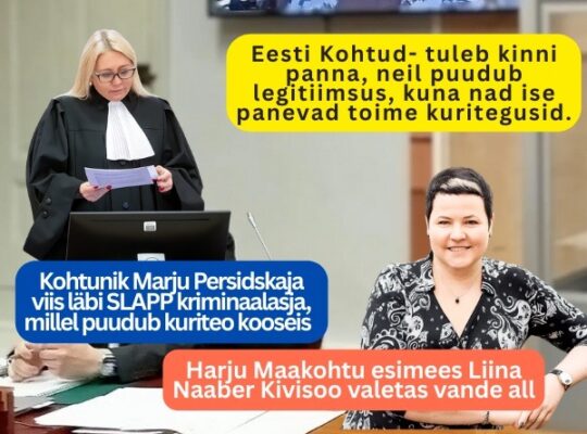 Kohtunik Marju Persidskaja viis läbi SLAPP kriminaalasja, millel puudub kuriteo kooseis. Harju Maakohtu esimees Liina Naaber Kivisoo valetas vande all