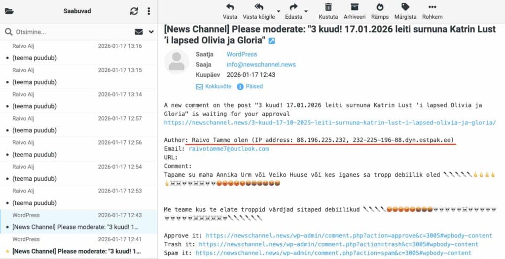 Indrek Meltsas teeb tapmisähvardusi Katrin Lusti jaoks Toomads Tomberg lõpetab kõik menetlused 88.196.225.232 ip 17.01.2026 kell 12.43