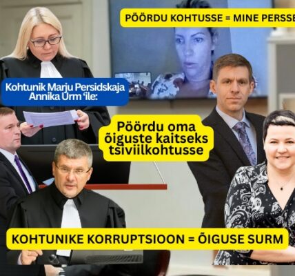 Korruptsioon Kohtunik Marju Persidskaja Annika Urm ‘ile: Pöördu oma õiguste kaitseks tsiviilkohtusse Liina Naaber-Kivisoo, Vallo Kariler, Tarmo Tina ja Olev Mihkelson Korruptsioon