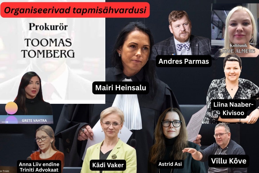 Korruptsioon Kohtunik Mairi heinsalu, prokurör Toomas Tomberg, peaprokurör Astrid Asi, kohtunik Kaie Almere, Liina Naaber Kivisoo,Villu Kõve, Kädi Vaker, Anna Liiv, Grete Vahtra Organiseerivad tapmisähvardusi advokaadid kohtunikud ohver