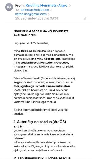 Kristiina Heinmets vs Elu24 vastus - avalik huvi