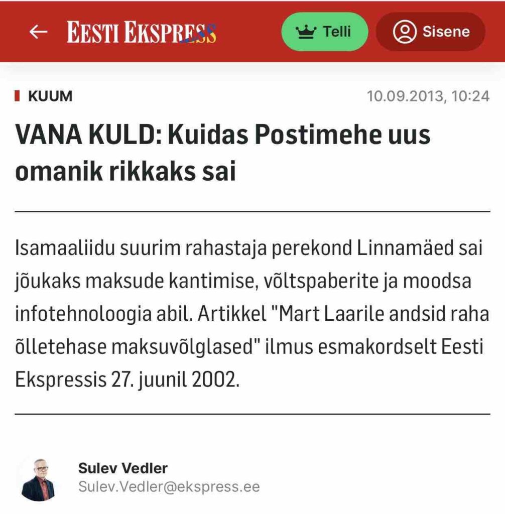 MargusLinnamäe kelmustele kaasa, et tänaseks saada Eesti suurimaks ärimeheks ja rikkuriks “kes maksab kõik kinni”!
