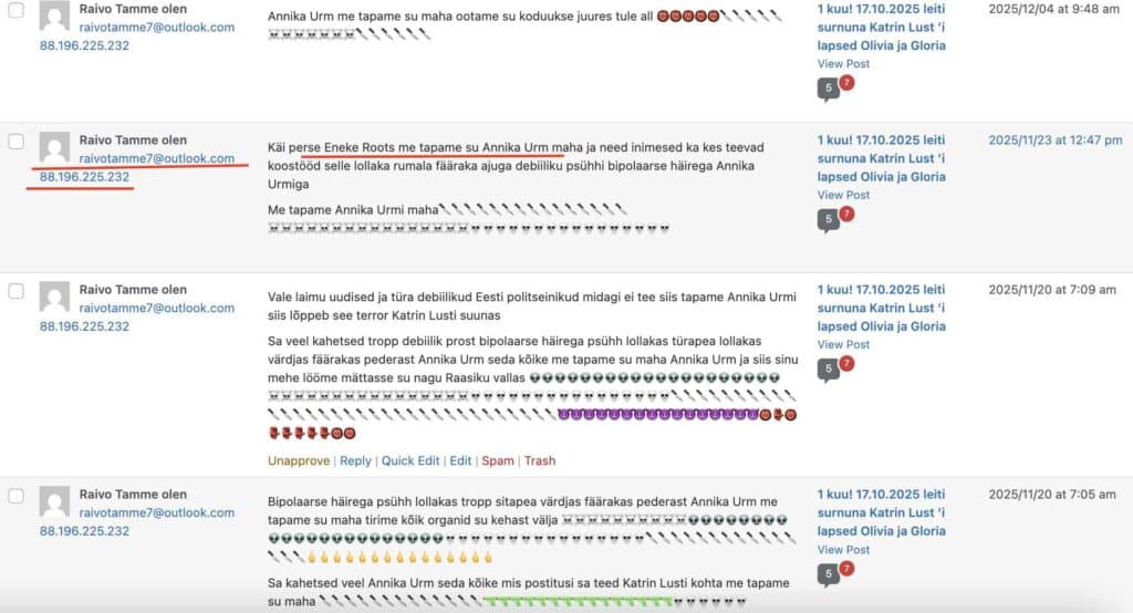 Indrek Mletsas, Katrin Lust ja prokurör Toomasd Tomberg teevad tapmis ähvardusi Eneke Roots, Annika Urm, Veiko Huuse